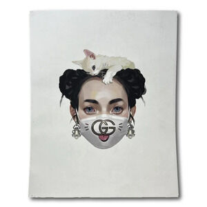 Authentic Lithograph Gallery Wall Art Gucci Woman Kitten Covid Mask